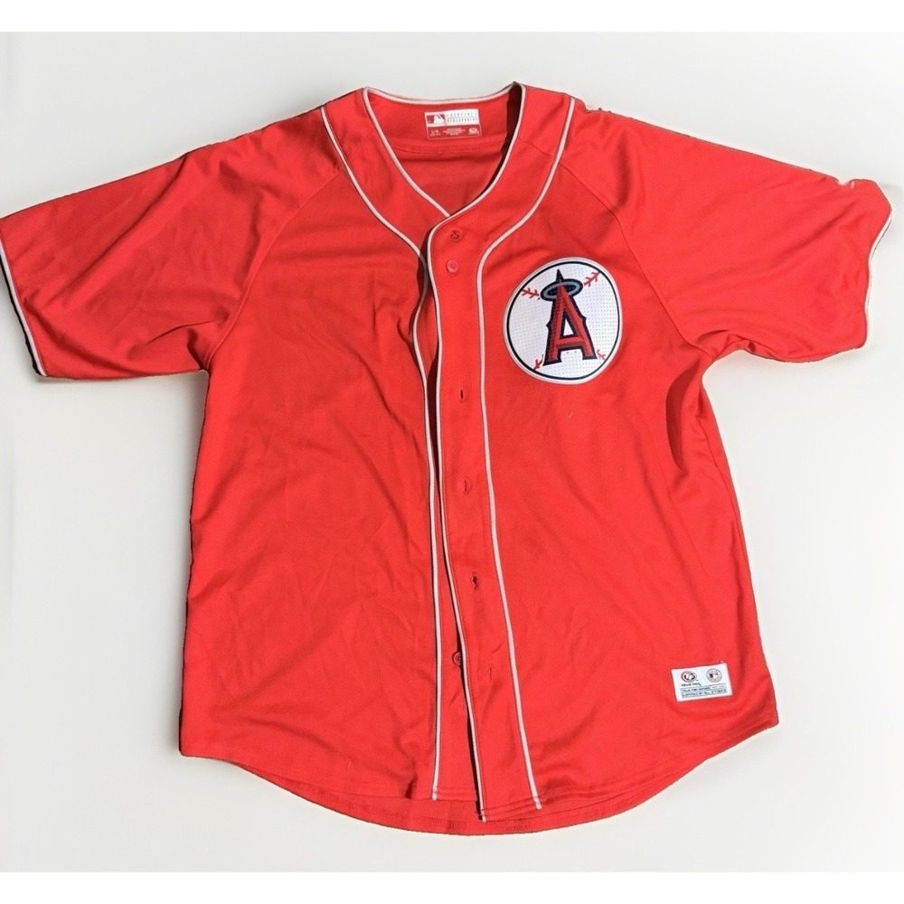 True Fan Anaheim Angels LA Large Jersey Button Up Short Sleeve Baseball Shirt